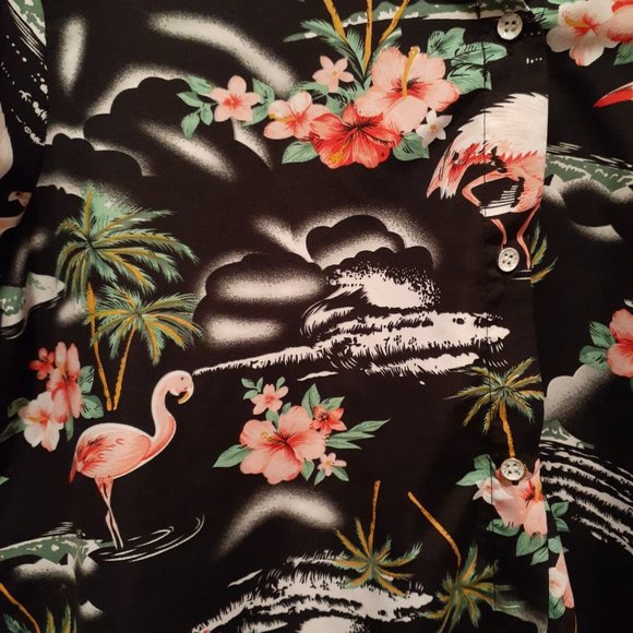 SSLR Black Coral Men's Flamingo Palm Tree Hawaiian Short Sleeve Shirt - Size 2XL - Picture 5 of 6